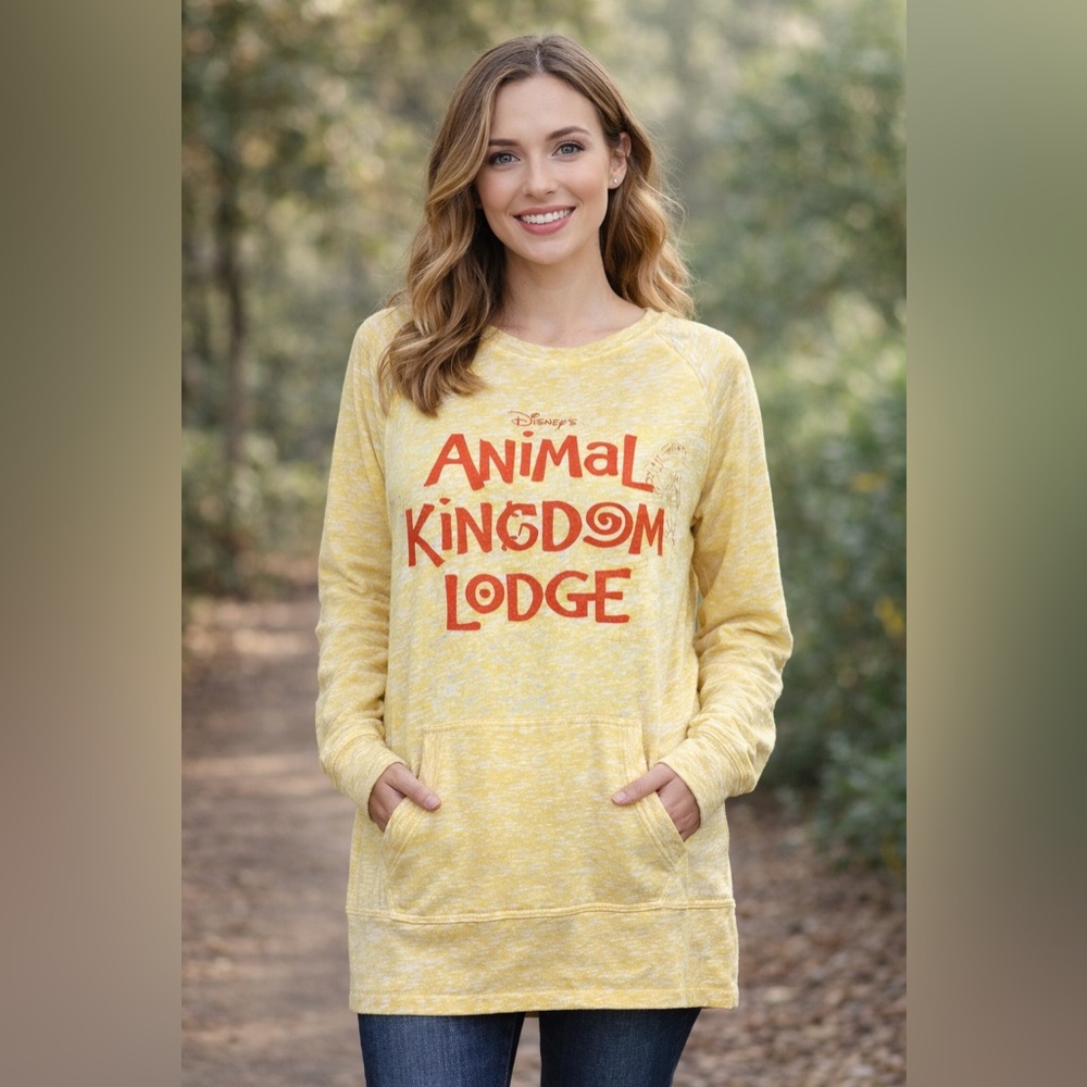 Disney Parks Animal Kingdom Lodge Size XL Yellow Embroidered Pullover Burnout